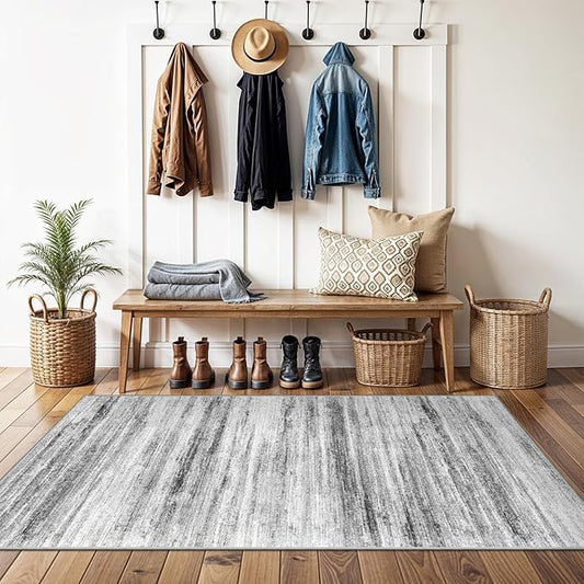 3x4 Rugs Washable Entry Rug: Easy-to-Clean Carpets for Large Entryway Hallway Kitchen Bedroom - Stain and Water Resistant Carpet with Non-Slip Backing - Soft Low-Pile Door Mat Grey