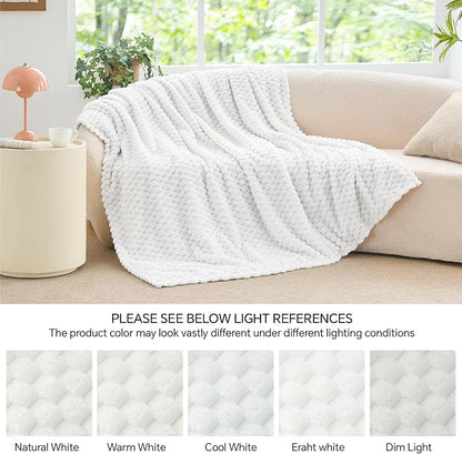 BEDELITE Fleece Blanket, Large King Size for Bed, 3D Jacquard Decorative White Fuzzy Blanket, Soft and Cozy Warm Plush Fluffy Throw All Seasons Suitable, 108x90Inches