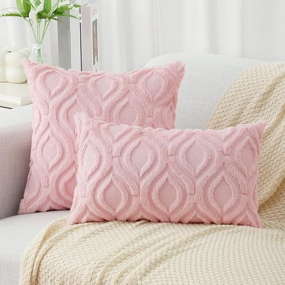 decorUhome Summer Throw Pillow Covers 26x26 Inch Set of 2, Soft Plush Faux Wool Light Pink Solid Couch Pillow Covers, Accent Euro Sham Farmhouse Neutral Square Pillow Cases for Sofa Bed Living Room
