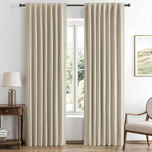 MIULEE 100% Blackout Linen Curtains for Bedroom, Cobblestone Solid Luxury Decor Thermal Insulation Room Darkening Drapes for Living Room Nursery Back Tab Rod Pocket 42 x 63 Inches, 2 Panels