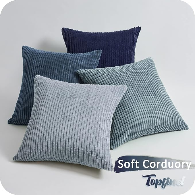 Topfinel Navy Blue Euro Shams Decorative Throw Pillow Covers 26x26 Inch Set of 4,Soft Corduroy Striped Gradient Color Large Cushion Cover for Beach,Patio,Balcony,Living Room,Summer Home Decor