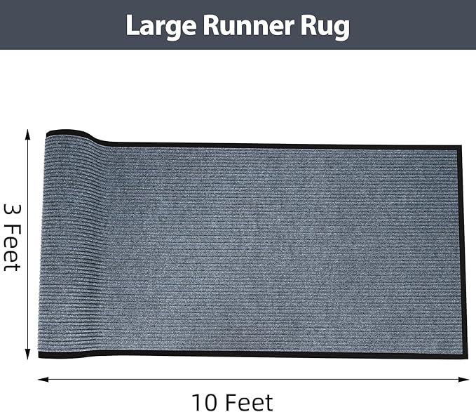MYOYAY Carpet Runner, 3ft x 10ft Hallway Runner with PVC Non-Slip Backing Indoor Outdoor Floor Mat Area Rugs for Kitchen Balconies Living Room Dining Room Decks Patio (Gray)