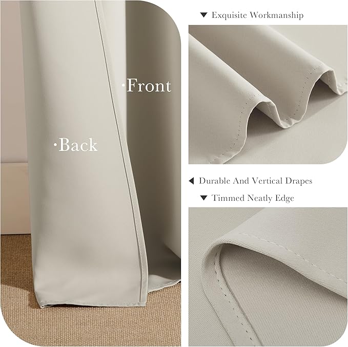PONY DANCE Blackout Curtains, Black Blackout Curtains for Bedroom - 2 Panels, 42x84 Inch, Room Darkening Drapes for Living Room, Back Tab and Rod Pocket Cream Drapes