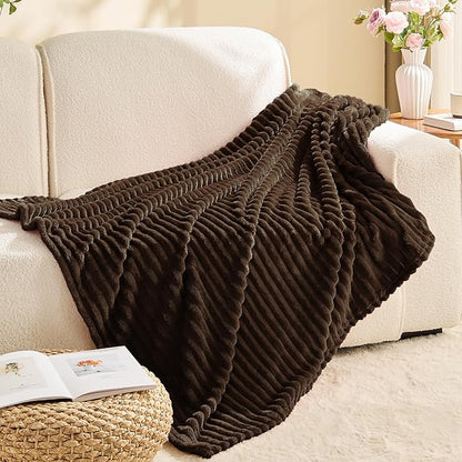 BEDELITE Fleece Blanket Twin Size – 3D Ribbed Jacquard Soft and Warm Decorative Fuzzy Blankets – Cozy, Fluffy, Plush Lightweight Throw Blankets for Couch, Bed, Sofa(Dark Brown, 60x80 inches)