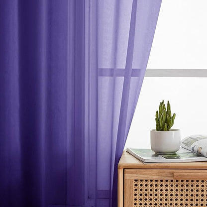 Simplebrand Purple Short Sheer Curtains 45 Inch Length for Small Windows, Rod Pocket 2 Panels Set Solid Voile Drapes Window Sheer Curtains for Bedroom Bathroom Kids Room Kitchen, 42x45 Inch