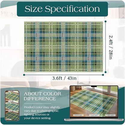 Buffalo Outdoor Rug - 28" x 43" Front Door Mat Indoor Outside Entrance Non-Slip Washable Outdoor Mat Green Teal Plaid Tartan Rug for Entryway Kitchen Bedroom Layered Doormat for Front Porch