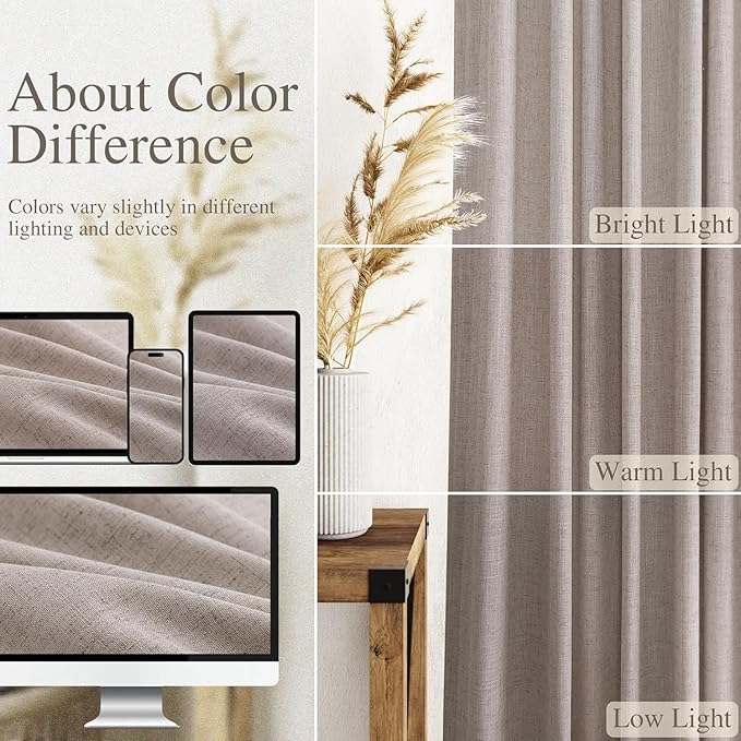 Nanspring Brownish Grey Linen Curtains for Living Room 110 Inches Long Back Tab Light Filtering Semi Sheer Curtain Modern Farmhouse Decor for Bedroom Office Luxury Textured Drapes 52x110, 2 Panels