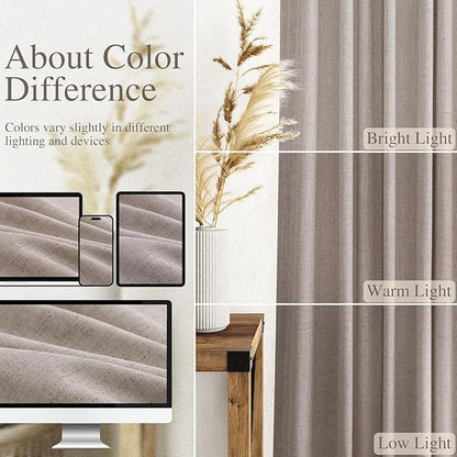 Nanspring Brownish Grey Linen Curtains for Living Room 110 Inches Long Back Tab Light Filtering Semi Sheer Curtain Modern Farmhouse Decor for Bedroom Office Luxury Textured Drapes 52x110, 2 Panels