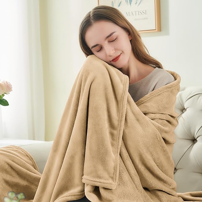 BEDELITE Fleece Blankets Queen Size Light Camel Throw Blankets for Bed, Luxury Plush Cozy Fuzzy Blanket 90x90 inches, Super Soft Warm Lightweight Throw Blanket All Seasons Suitable