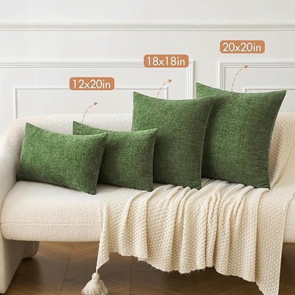 MIULEE Pack of 2 Couch Throw Pillow Covers 12x20Inch Soft Moss Green Spring Chenille Lumbar Pillow Covers for Sofa Living Room Solid Dyed Cases