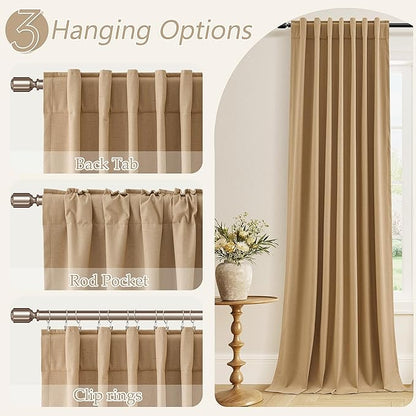 Guken 100% Blackout Linen Curtains 84 Inch Length 2 Panels Set for Living Room Bedroom Back Tab Thermal Insulated Black Out Linen Drapes Room Darkening Window Curtains 84 Inches Long,Camel Brown