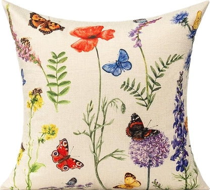 All Smiles Outdoor Patio Throw Pillow Covers 18x18 Set of 4 Spring Summer Garden Flowers Farmhouse Décor Outside Furniture Bench Chair Decorative Cushion Cases for Swing Deep Seat Bed Couch Sofa
