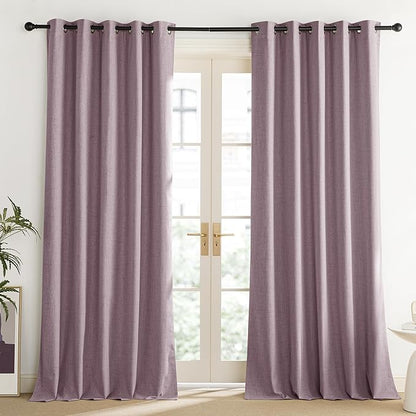 NICETOWN Chaise Mauve Vintage Linen 100% Blackout Curtains for Living Room, Thermal Insulated Curtains 95“ Long, Noise Reducing Window Treatment Drapes for Home Office, 62" Wide Per Panel, Set of 2