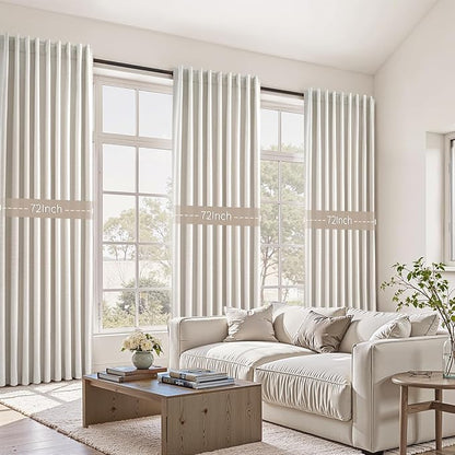 Cream Birch Blackout Curtains 72 Inches Extra Wide for Living Room 70 Inch Large Window Treatment Ivory Bedroom Window Curtain 84 Inch Long Thermal Room Darkening Heavy Drapes (72"W x 84"L 1 Panel)