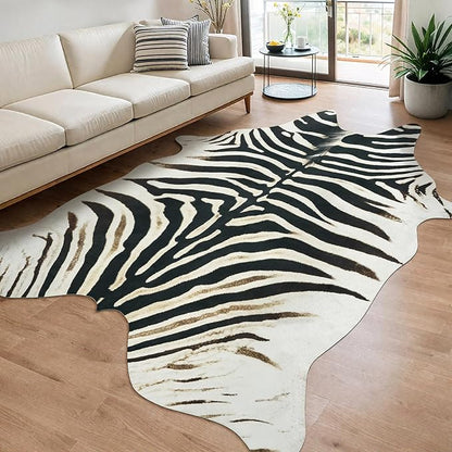 AROGAN Western Faux Fur Zebra Rug, 6.2x7 Feet Premium Animal Skin Print Rug, Sturdy Faux Zebra Hide Rugs for Wall Decor, Western Floor Carpet for Bedroom Living Room, Black and White