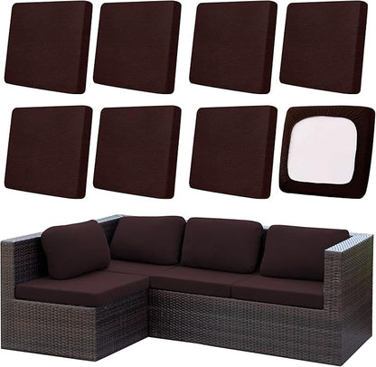 8Pcs Outdoor Cushion Covers, Patio Cushion Covers,Stretch Elastic Slipcovers, Replacement Washable & Reusable Furniture Protector for Patio Couch,Thick Jacquard Fabric(Coffee, Cover Only)