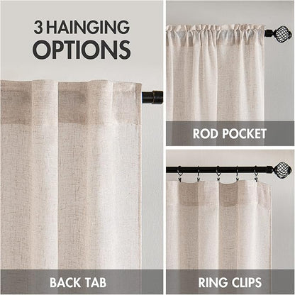 MIULEE Natural White Linen Curtains 48 Inch Long for Bedroom Living Room, Soft Thick Linen Textured Window Drapes Semi Sheer Light Filtering Rod Pocket Back Tab Neutral Farmhouse Cream Ivory 2 Panels