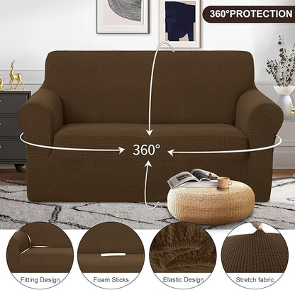 U-NICE HOME Loveseat Cover Stretch Couch Cover Sofa Cover Sofa Slipcover Furniture Protector for 2 Cushion Couch Sofa Pet Friendly(Loveseat, Brown)