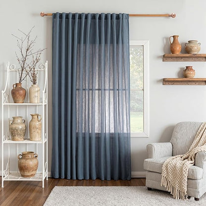 MYSKY HOME Curtains for Living Room 84 Inches Long Semi Sheer Light Filtering Privacy Drapes Linen Look Textured Boho Home Decor, Backdrop Curtain for Parties, 100" x 84", Dusty Blue, 1 Panel
