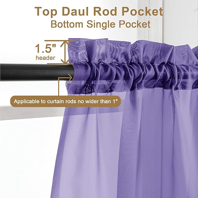 Chyhomenyc Purple Sheer Curtains 96 inches Long 2 Panels, Light Filtering Soft Airy Solid Elegant Voile Window Treatment Drapes for Bedroom Living Room Wedding Party Decor, 42 Wx96 L, 8FT L