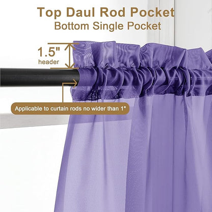 Chyhomenyc Purple Sheer Curtains 96 inches Long 2 Panels, Light Filtering Soft Airy Solid Elegant Voile Window Treatment Drapes for Bedroom Living Room Wedding Party Decor, 42 Wx96 L, 8FT L