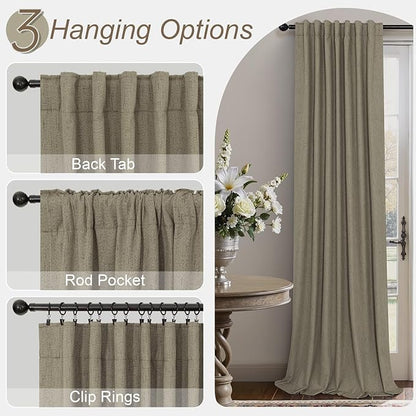 Living Room Darkening Curtains 63 Inches Long Small Bay Window Blackout Soundproof Dining Room Curtains Rustic Farmhouse Linen Dark Taupe Curtain 63 Inch Length 2 Panels Back Tab Pocket Pleated Drapes