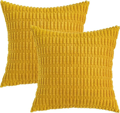 MIULEE Pack of 2 Corduroy Decorative Euro Sham Throw Pillow Covers 26x26 Inch Soft Boho Striped Pillow Covers Modern Farmhouse Home Decor for Summer Sofa Living Room Couch Bed Mustard Yellow