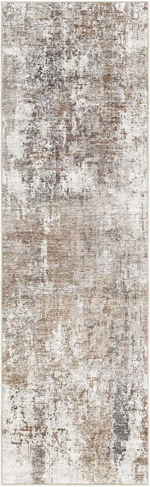 UERMEI 3X10 Washable Runner Rug for Hallway: Soft Neutral Modern Abstract Area Rug - Non-Slip Low Pile Long Throw Indoor Carpet for Kitchen Entryway Kitchen Bedroom Laundry Bathroom - Brown/Grey/Red