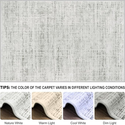 8x10 Area Rugs Washable Rug: Anti-Skid Abstract Modern Living Room Rug Soft Thin Carpets Indoor Floor Non-Shedding Carpet for Bedroom Dining Farmhouse Nursery Home Office (White Gray, 8'x10')