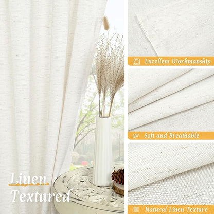 LAMIT Faux Linen 63 Inch Curtains for Bedroom, Ivory Rod Pocket Linen Drapes Light Filtering Semi Sheer Privacy Curtains for Small Window/Living Room, 2 Panels (42 x 63 Inch, Natural)