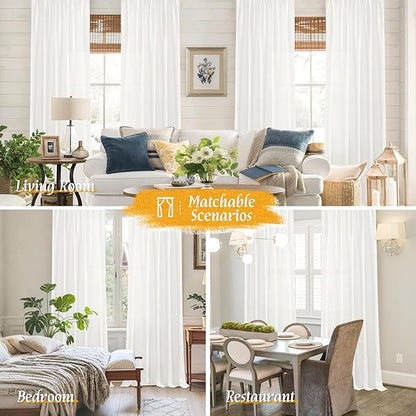 LAMIT Natural Linen Curtains for Bedroom, 84 Inch Length Faux Linen Textured Light Filtering Drapes Rod Pocket Window Treatment Panels for Living Room, Set of 2 Panels, 52 x 84 Inch, Ivory White
