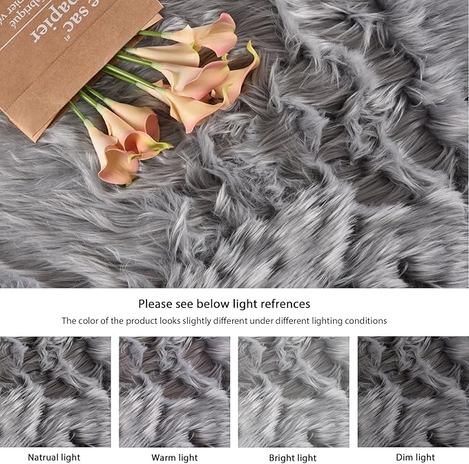 ORINOVA Silver Grey Furry Faux Sheepskin Shag Fur Rugs for Living Room Small Plush Circle Washable Area Rugs for Cute Room Nursery Decor Round Rug 3ft