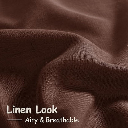 Extra Long Rustic Brown Linen Curtains 120 Inch for Living Room 2 Panels Set Rod Pocket Back Tab Light Filtering Semi Sheer Linen Window Drapes Privacy High Ceiling Drapes for Farmhouse 52x120