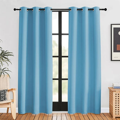 NICETOWN Blackout Curtains for Bedroom, Teal Blue, 42 W by 80 L, Set of 2, Thermal Insulated Curtains & Drapes with Grommet Top for Living Room, Privacy Window Treatment Draperies