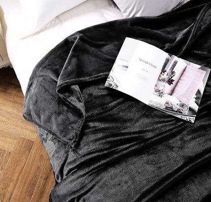 TASTHROW Large Flannel Fleece Throw Blanket, 90×90 Inch - Cozy Lightweight Thick Blanket - All Seasons Suitable for Women, Men and Kids (Black)