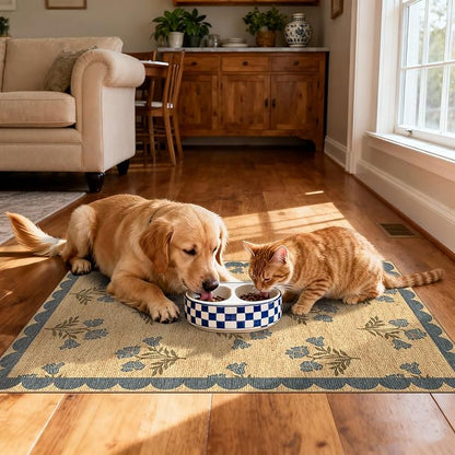 Front Door Mat Outside Entrance - 2x3 Floral Non-Slip Washable Doormat Indoor Outdoor Mat Jute-Look Farmhouse Blue Scalloped Entry Rug Small Throw Rugs for Entryway Kitchen Front Porch Decor