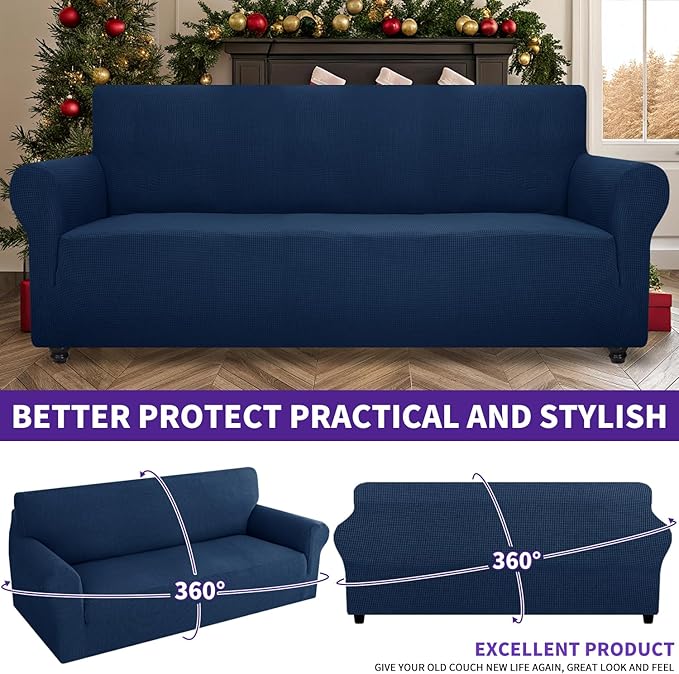 ZNSAYOTX Stretch Oversized Couch Cover Universal Sofa Covers for Living Room Dogs Pet Furniture Protector Spandex Extra Large Sofa Slipcovers with Anti Slip Foam Sticks (Navy Blue, XL Sofa)