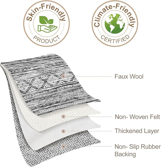 Nakagishi Area Rug Living Room Rugs: 7X9 Machine Washable Boho Large Neutral Farmhouse Stain Resistant Moroccan Indoor Floor Carpet for Bedroom Nursery Dorm Dining Room Home-White Black