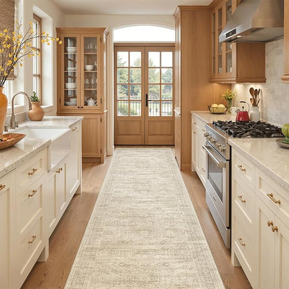 Runner Rug 3x12 Washable Non-Slip Hallway Runner Rugs for Kitchen Bathroom Laundry Room Beige Vintage Floor Carpet Runners for Hallways Entryway