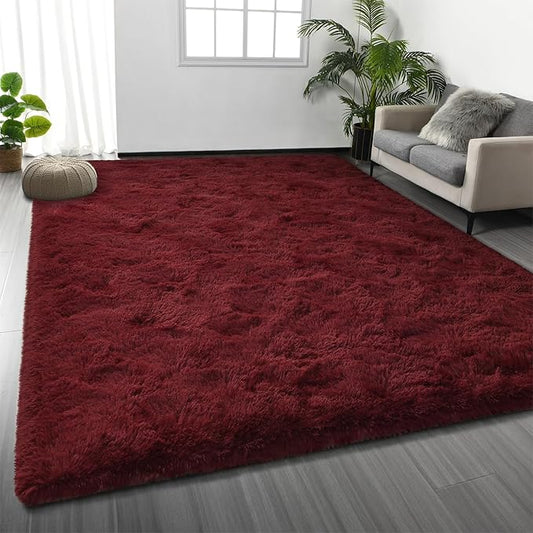 Deerhoo Shag Area Rug, 4 X 6 Plush Fuzzy Rugs for Living Room, Ultra Soft Fluffy Furry Rug for Bedroom, Indoor Carpet Nursery Rugs for Kids Room Home Decor, Burgundy