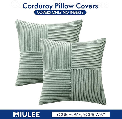 MIULEE Greyish Green Decorative Throw Pillow Covers 20x20 Inch for Couch Bed Sofa Spring Decor Pack of 2 Boho Farmhouse Throw Pillows Soft Cross Corduroy Patchwork Textured Cushion Cases