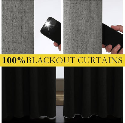 NICETOWN Grizzle Gray Vintage Linen 100% Blackout Curtains for Dining Room, Thermal Insulated Curtains 45" Long, Noise Reducing Window Treatment Drapes for Kitchen, 42" Wide Per Panel, Set of 2