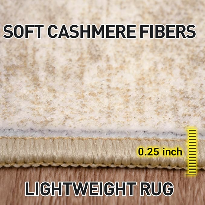 9x12 Area Rugs Washable Rug: Modern Abstract Living Room Rug Soft Anti-Skid Thin Carpet Indoor Floor Non-Shedding Carpets for Bedroom Dining Room Farmhouse Nursery Home Office Beige