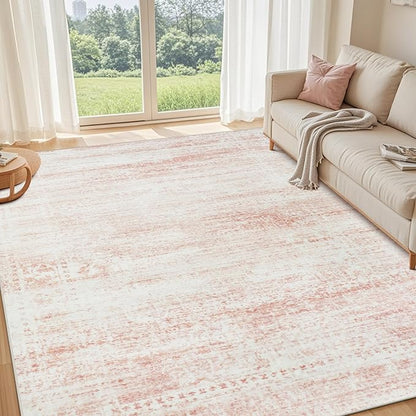 Washable Rugs 6x9 Area Rugs for Living Room,Bedroom,Dining Room- Ultra Soft Faux Wool Nursery Rug for Baby Girl,Neutral Light Pink Low Pile Vintage Carpets for Dorm Kids Playroom,Non Slip