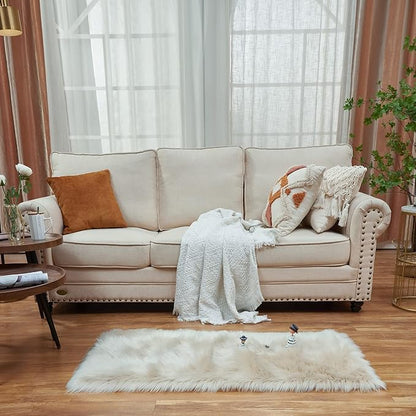 EasyJoy Ultra Soft Fluffy Shaggy Area Rug Faux Fur Rug Chair Cover Seat Pad Fuzzy Area Rug for Bedroom Floor Sofa Living Room (2 x 4 ft Rectangle, Beige)