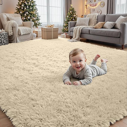 5x7 Area Rugs for Living Room Rug: Soft Fluffy Shag Beige Rugs for Bedroom, Non-Slip Large Fuzzy Plush Rug Indoor Floor Carpet for Nursery Kids Boys Girls Room, Dorms, Playroom, Modern Home Decor