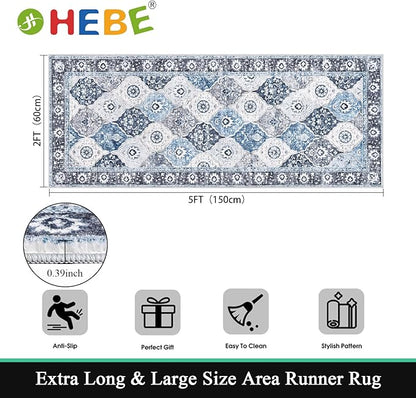 HEBE Hallway Runner Rug 2'x5' Washable Vintage Distressed Area Rugs Non Slip Laundry Rug Runner Boho Floor Carpet Runners for Hallways Entryway Laundry Room Kitchen Bathroom