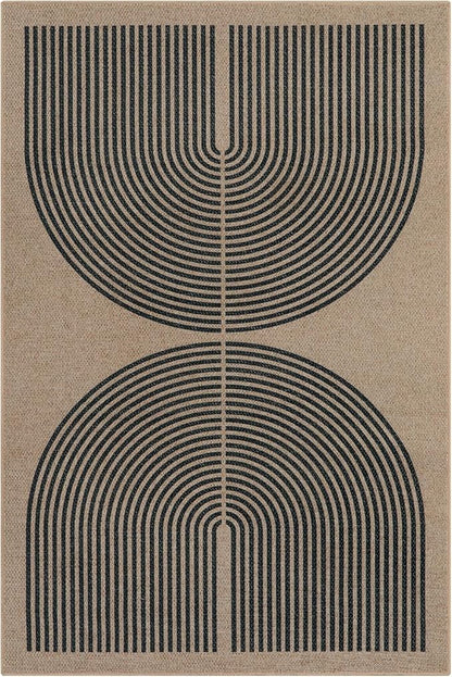 Lahome Enfys Modern Rainbow Easy Jute Office Rug, Outdoor Patio Rug 4x6 for Living Room Washable Carpet for Bedroom, Farmhouse Contemporary Non Slip Non Shedding Black Carpet for Backyard