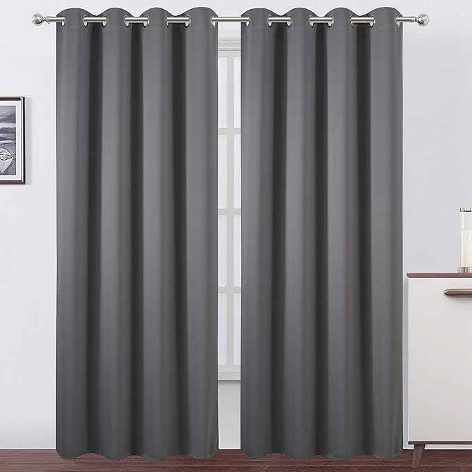 LEMOMO Grey Blackout Curtains/52 x 108 Inch/Set of 2 Panels Thermal Insulated Room Darkening Curtains for Bedroom