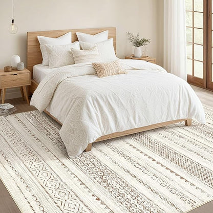Nakagishi 6x9 Area Rugs Living Room: Washable Boho Large Neutral Soft Farmhouse Rug Stain Resistant Modern Indoor Floor Non-Slip Accent Carpet for Bedroom Nursery Kids Playroom Office Dining Room Dorm